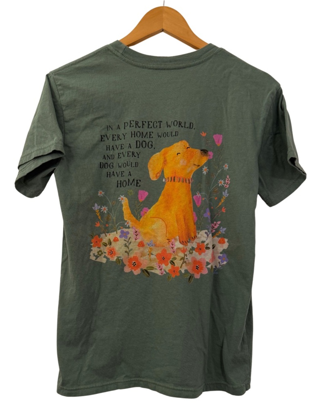 Natural Life women’s Graphic Dog TShirt Green Floral Puppy Quote Tee Size Small - Picture 6 of 7